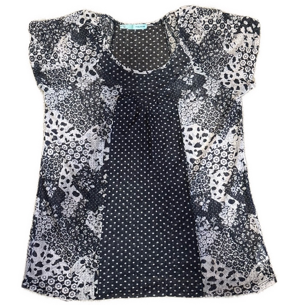 Women’s Small Plum & Light Pink Polka Dot & Floral Sheer Mesh Lace Top